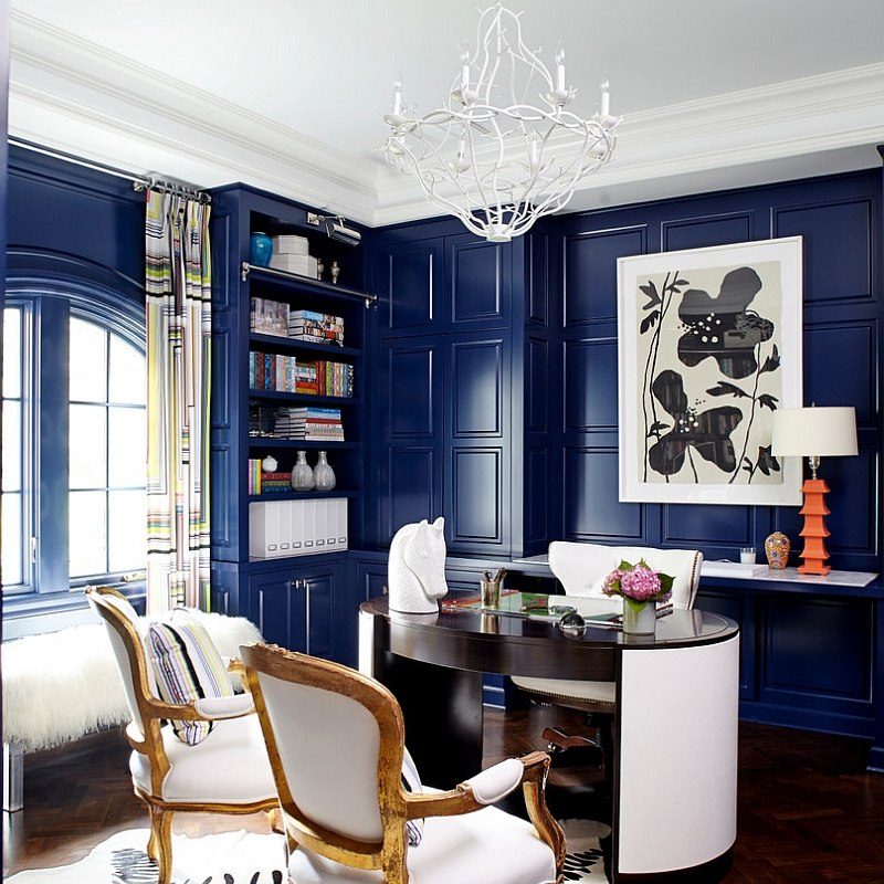 Leather-desk-and-antique-chairs-add-sophistication-to-the-stylish-home-office
